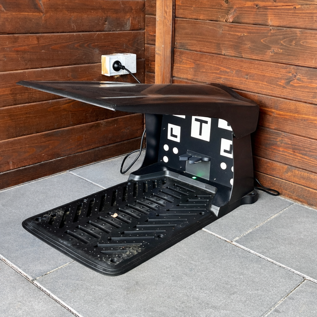 eufy E15 Ladestation wieder in der Ecke aufgestellt und angeschlossen – Saisonstart