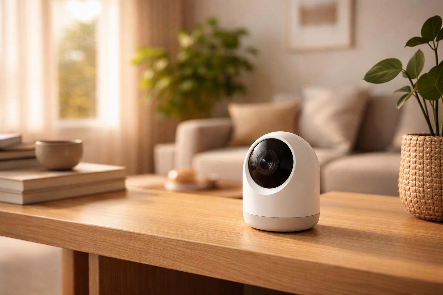 Indoor Kamera ohne Cloud – eufy Indoor Cam E220 auf einem Regal im Wohnzimmer mit lokaler Speicherung